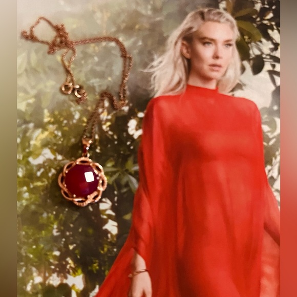 ROSE GOLD STERLING RED STONE NECKLACE - Picture 1 of 7